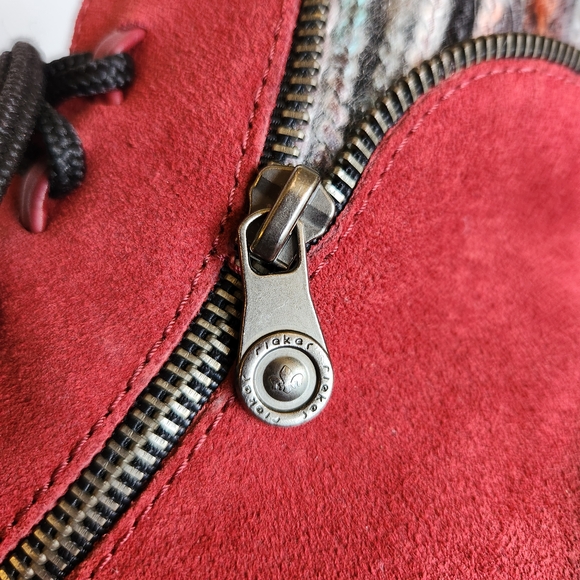 Rieker Red Suede Knit Accent 70840 Boots Size 37 - Picture 9 of 14